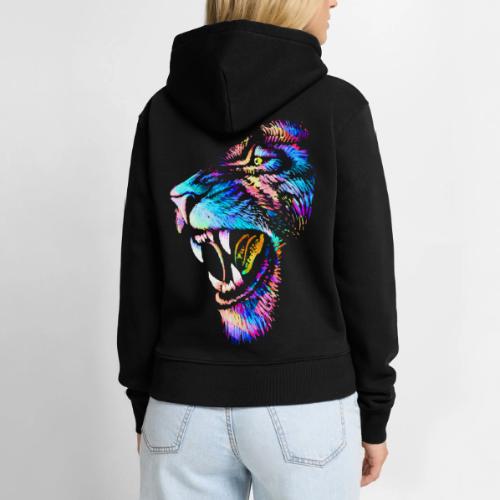 Colorful Lion Head Portrait Drawing - Roaring Lion - Women's Premium Hoodie