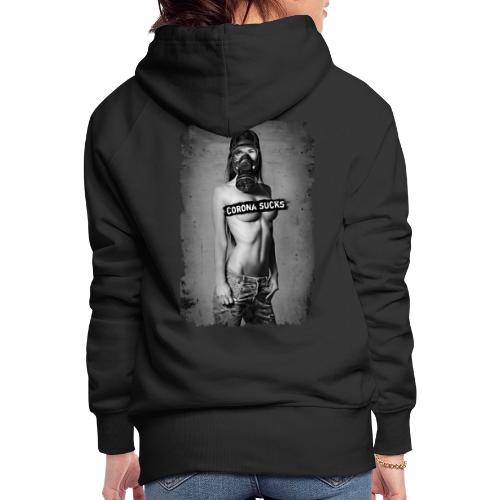 nude girl with gas mask - CORONA SUCKS - Women's Premium Hoodie