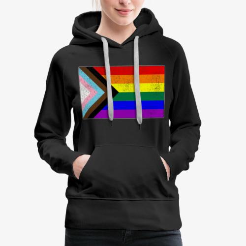 Distressed Progress LGBTQ Pride Flag - Women's Premium Hoodie