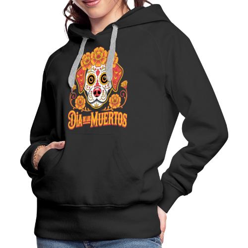 Dia De Los Muertos Dog Skull Flowers - Women's Premium Hoodie