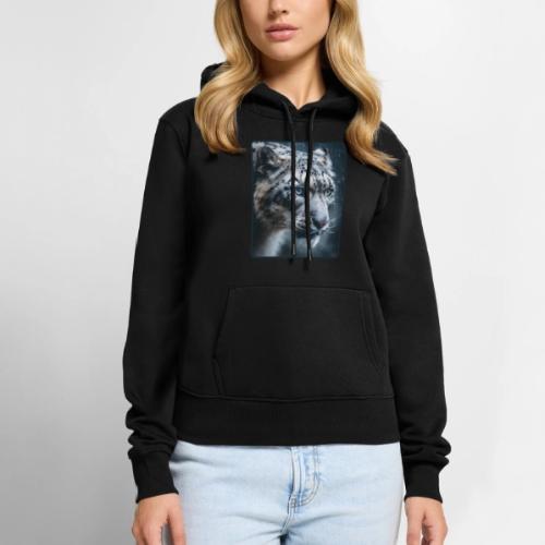 Snow Leopard Blue Eyes Design - Women's Premium Hoodie
