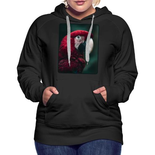 Red Green Macaw Bird Portrait Design - Women's Premium Hoodie