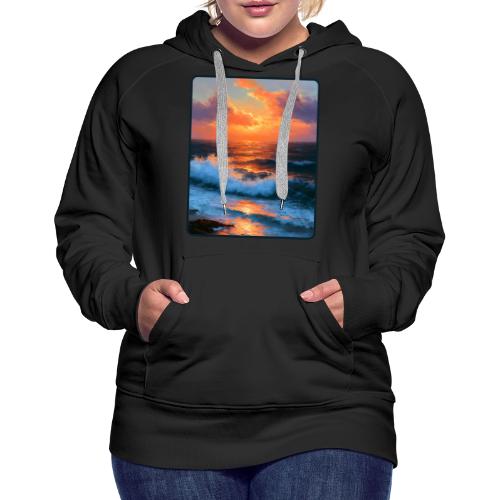 Sunset Storm Waves Oil Painting - Women's Premium Hoodie