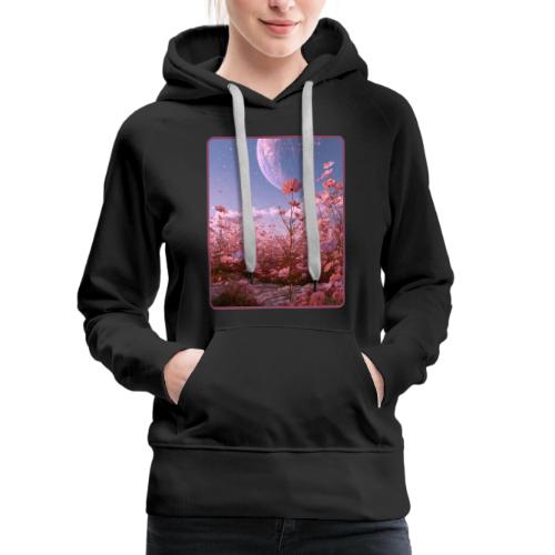 Cosmic Moon & Cosmos Flowers Art - Women's Premium Hoodie