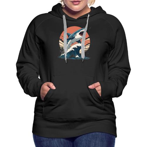 Fierce Shark Breaking Through Waves - Women's Premium Hoodie