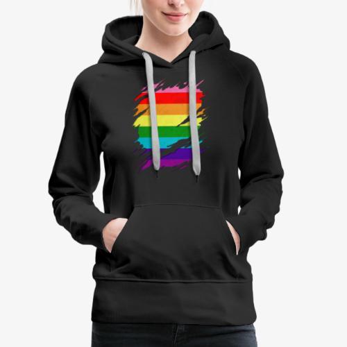 Original Gilbert Baker LGBT Gay Pride Flag Ripped - Women's Premium Hoodie