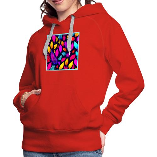 Vibrant Neon Foliage: Captivating Leaves Pattern - Women's Premium Hoodie