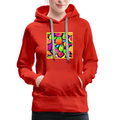 Neon Fruit Burst Pattern - Women's Premium Hoodie
