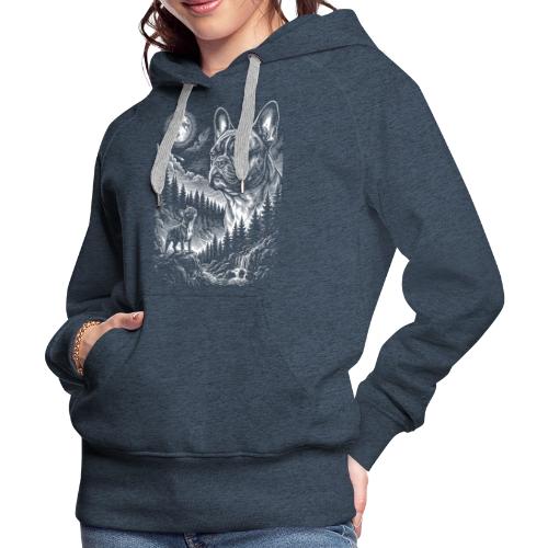 Vintage French Bulldog Moon Howling Tee - Women's Premium Hoodie