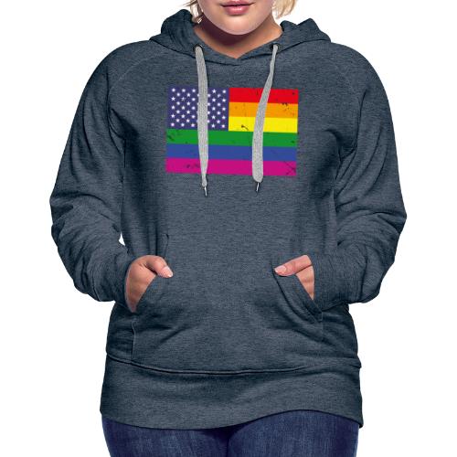 US Rainbow Flag (LGBT Stars and Rainbow Stripes) - Women's Premium Hoodie