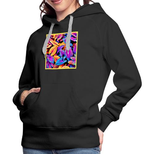 Captivating Neon Elegance Leaf Pattern - Women's Premium Hoodie