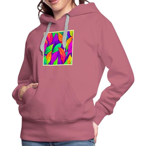 Colorful Neon Ethereal Leaves Pattern - Women's Premium Hoodie