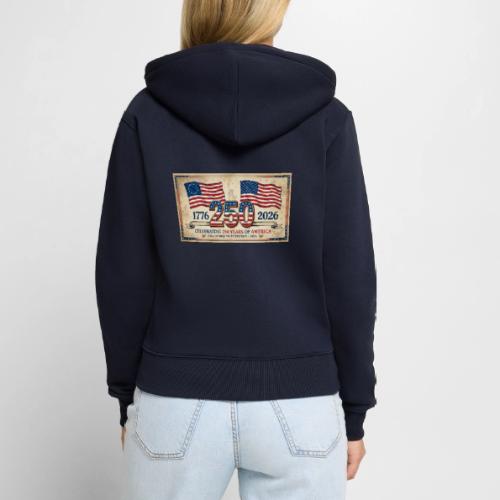 USA 250th Anniversary Flags Emblem - Women's Premium Organic Zip Hoodie