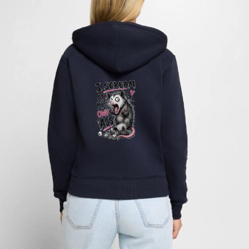 Funny Opossum Screaming Graphic Tee - Women's Premium Organic Zip Hoodie