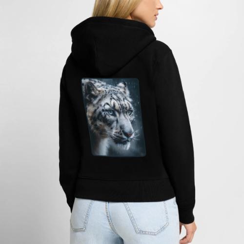 Snow Leopard Blue Eyes Design - Women's Premium Organic Zip Hoodie