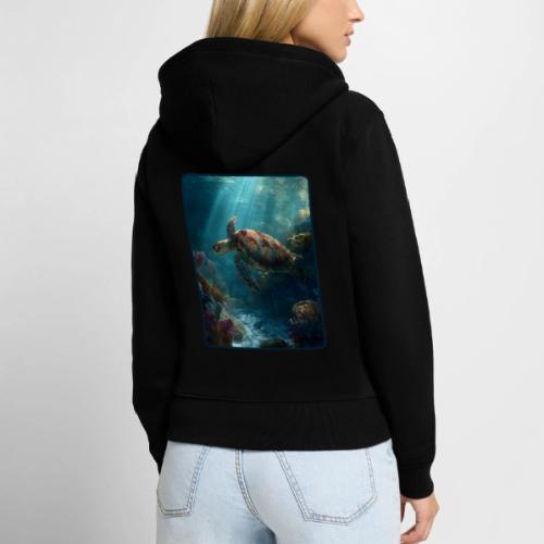 Sea Turtle Coral Reef Design - Women's Premium Organic Zip Hoodie