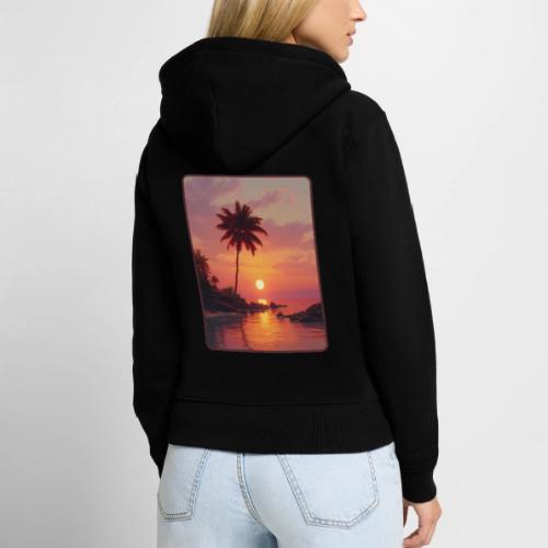 Tropical Beach Sunset Palm Design - Women's Premium Organic Zip Hoodie