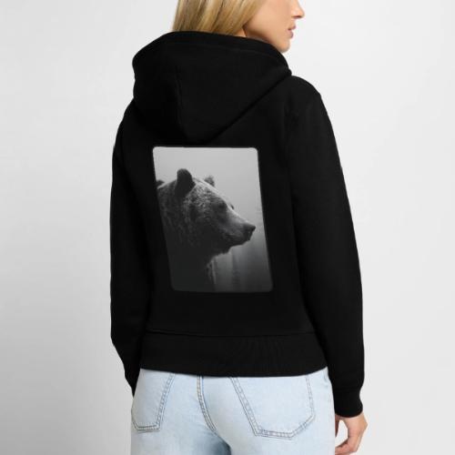 Grizzly Bear Black White Portrait Design - Women's Premium Organic Zip Hoodie