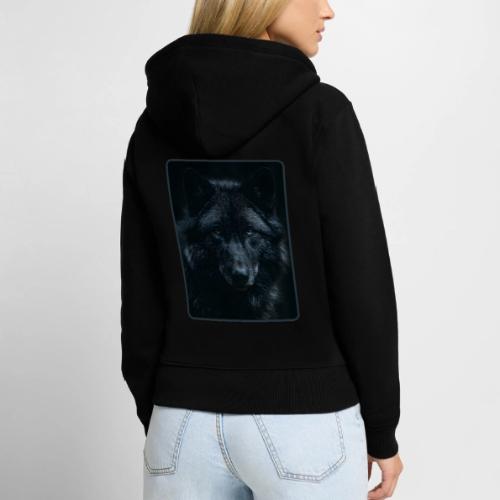 Black Wolf Intense Eyes Portrait Design - Women's Premium Organic Zip Hoodie