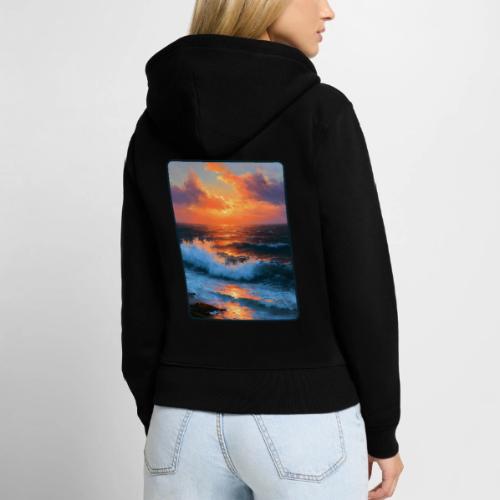 Sunset Storm Waves Oil Painting - Women's Premium Organic Zip Hoodie