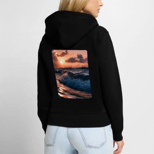 Golden Sunset Ocean Wave - Women's Premium Organic Zip Hoodie