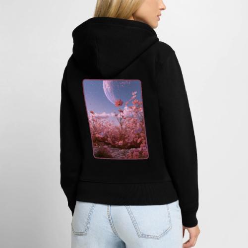 Cosmic Moon & Cosmos Flowers Art - Women's Premium Organic Zip Hoodie