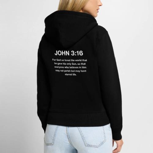 John 3:16 Christian Apparel – White - Women's Premium Organic Zip Hoodie