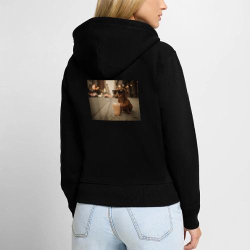 Funny Dachshund Iced Coffee Lover Tee - Women's Premium Organic Zip Hoodie
