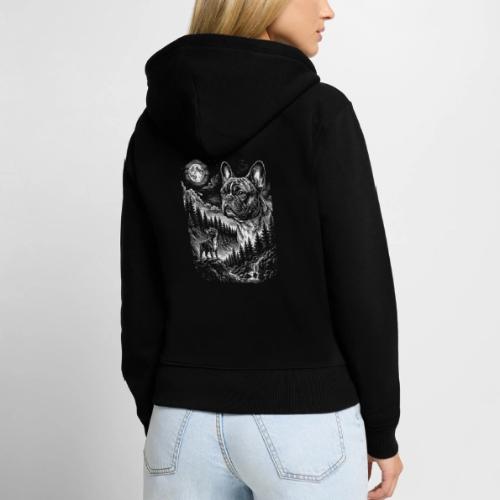 Vintage French Bulldog Moon Howling Tee - Women's Premium Organic Zip Hoodie