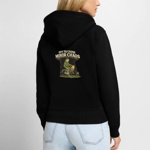 Minor Chaos Vintage Frog and Cat on Bicycle - Women's Premium Organic Zip Hoodie