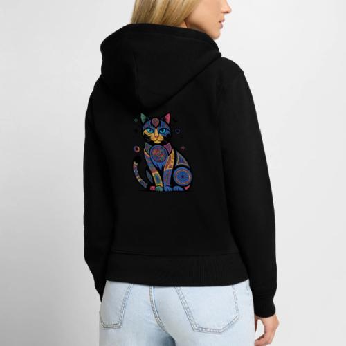 Vibrant Geometric Cat Mandala - Women's Premium Organic Zip Hoodie