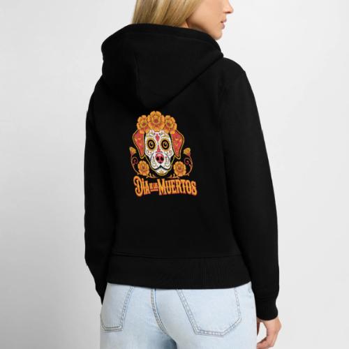 Dia De Los Muertos Dog Skull Flowers - Women's Premium Organic Zip Hoodie