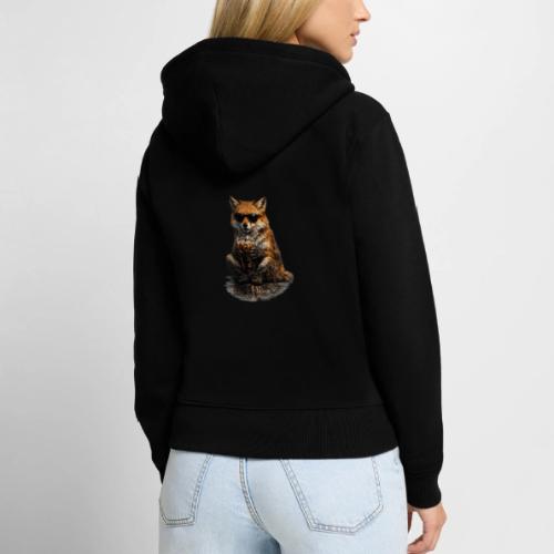 Cool Red Fox Wearing Sunglasses Drinking Coffee - Women's Premium Organic Zip Hoodie