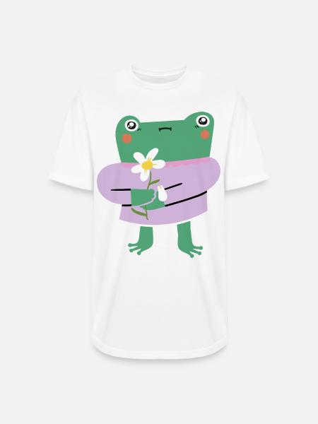 Shy Frog with Flower - Long Body Men’s T-Shirt - white