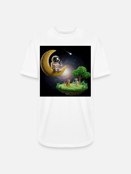 Astronaut on Moonlit Island - Long Body Men’s T-Shirt - white
