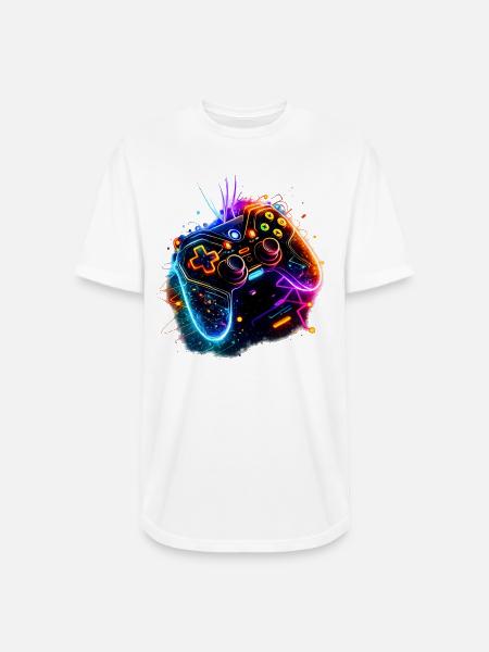 Neon Game Controller Splash - Long Body Men’s T-Shirt - white