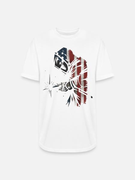 American Flag Welder Distressed Graphic - Long Body Men’s T-Shirt - white