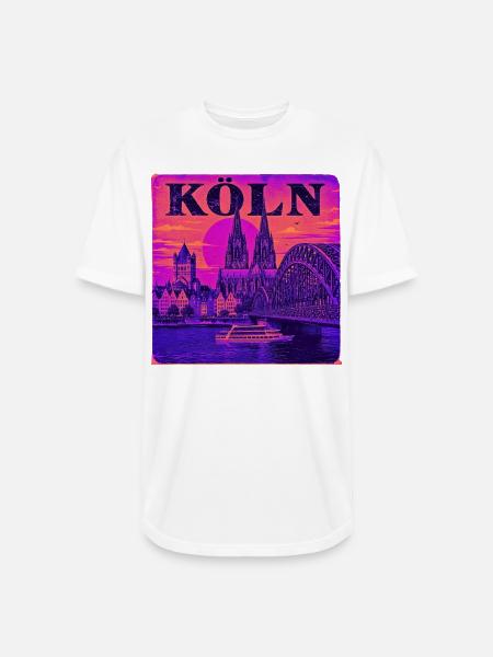 Koeln-Skyline-Retro-Sunset-Art-Print-Cologne-Köln - Long Body Men’s T-Shirt - white
