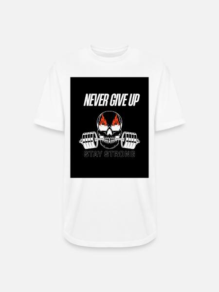 Never Give Up Skull Fitness - Long Body Men’s T-Shirt - white