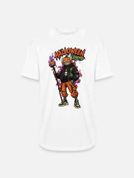 Halloween Legend Pumpkin Head Streetwear - Long Body Men’s T-Shirt - white