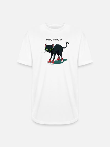Midnight Cat in Red Sneakers - Long Body Men’s T-Shirt - white