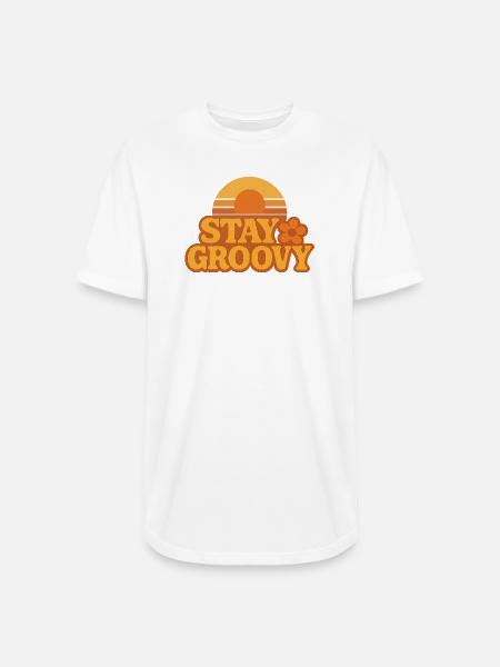 Retro Sunset Stay Groovy Graphic - Long Body Men’s T-Shirt - white