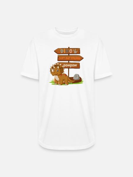 Cute Dinosaur with Playful Signpost - Long Body Men’s T-Shirt - white