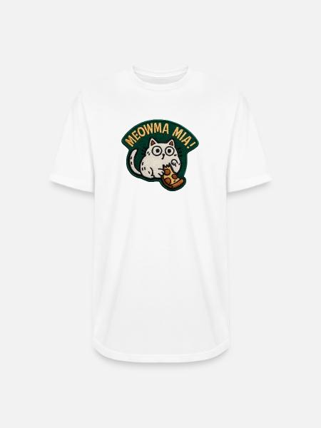 Meowma Mia Embroidered Patch - Long Body Men’s T-Shirt - white