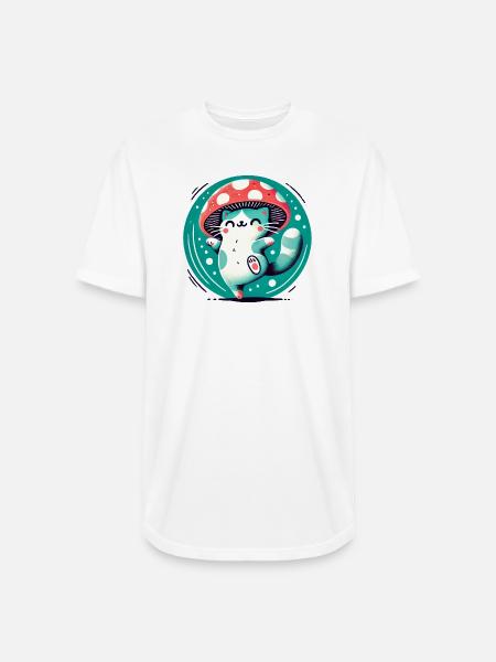 Whimsy Mushroom Hat Cat - Long Body Men’s T-Shirt - white