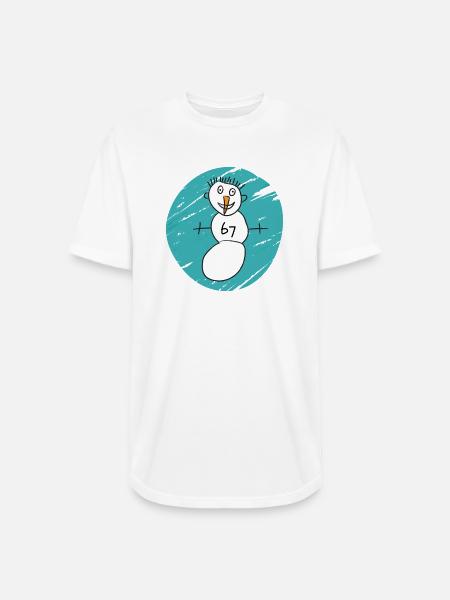 Whimsical Snowman on Cyan Swirl - Long Body Men’s T-Shirt - white