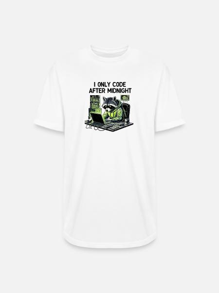 Midnight Coder Raccoon - Long Body Men’s T-Shirt - white