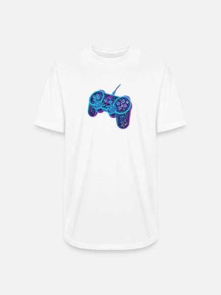 Futuristic Neon Wireframe Game Controller - Long Body Men’s T-Shirt - white