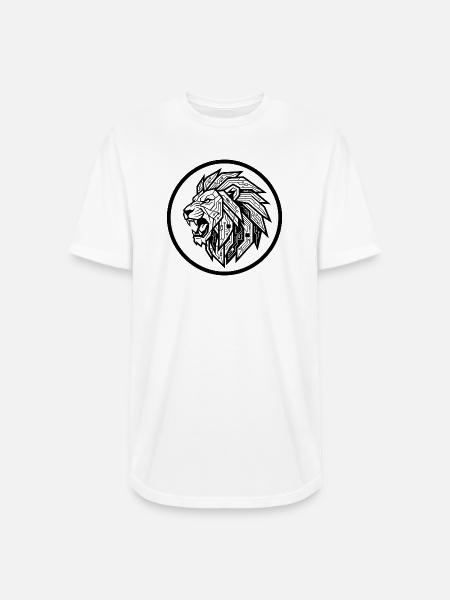 Future Tech Lion - Geometric Circuit Art - Long Body Men’s T-Shirt - white