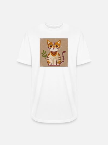 Rustic Geometric Cat Illustration - Long Body Men’s T-Shirt - white